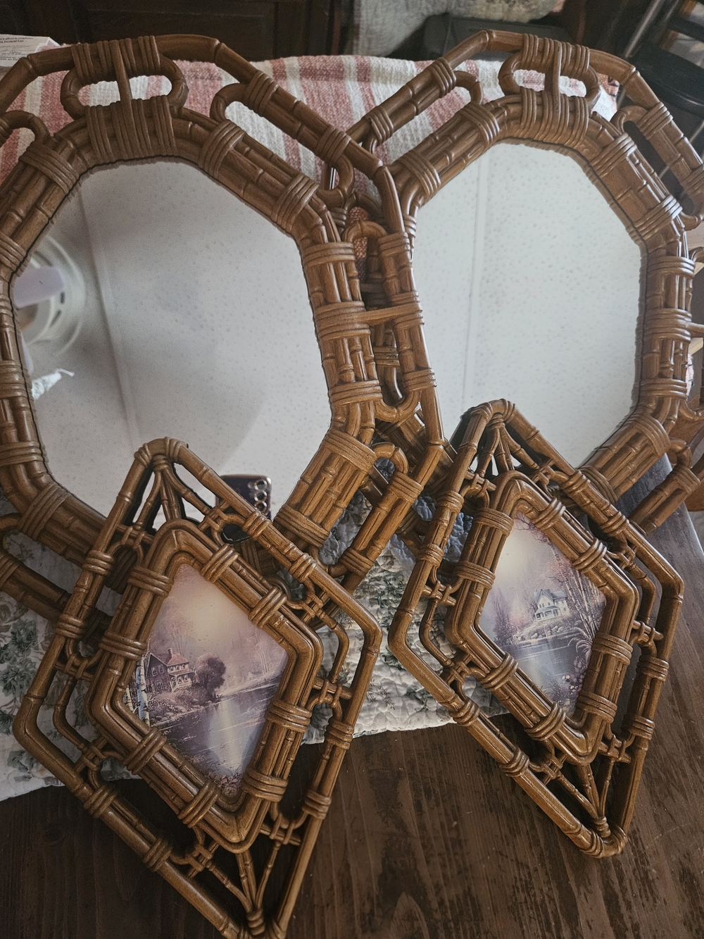 Woven Rattan Wall Mirror and Picture Frame Set - Brown